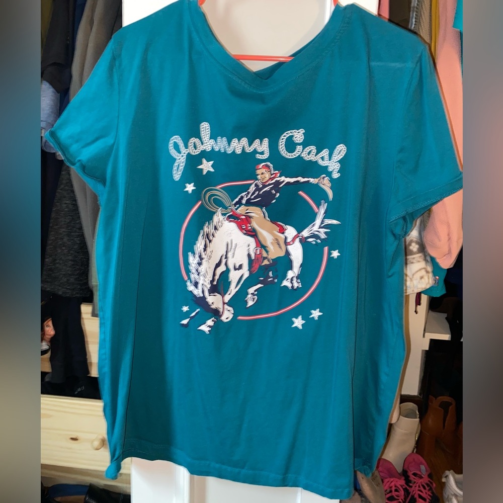 Johnny Cash t-shirt. Teal. From an online Boutique. Only worn for try on haul.